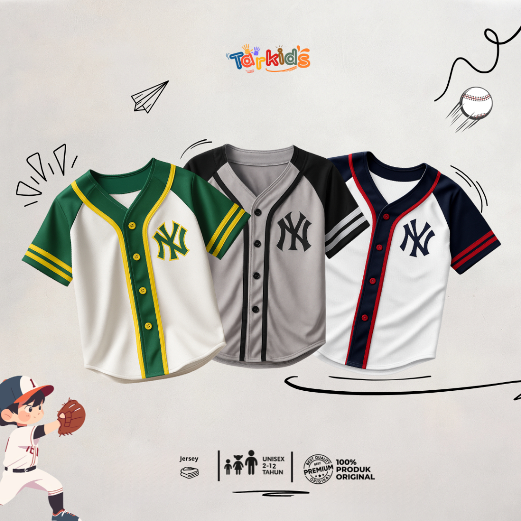 เสื้อเบสบอลปักลายขนาดใหญ่ ไม่จํากัดเพศ สําหรับเด็ก 2-12 ปี, เย็นและพรีเมี่ยม