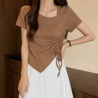 Square neck crop top drawstringTALI Korean style short sleeveWanita Crop top side drawstringTALI Top LatestWanita