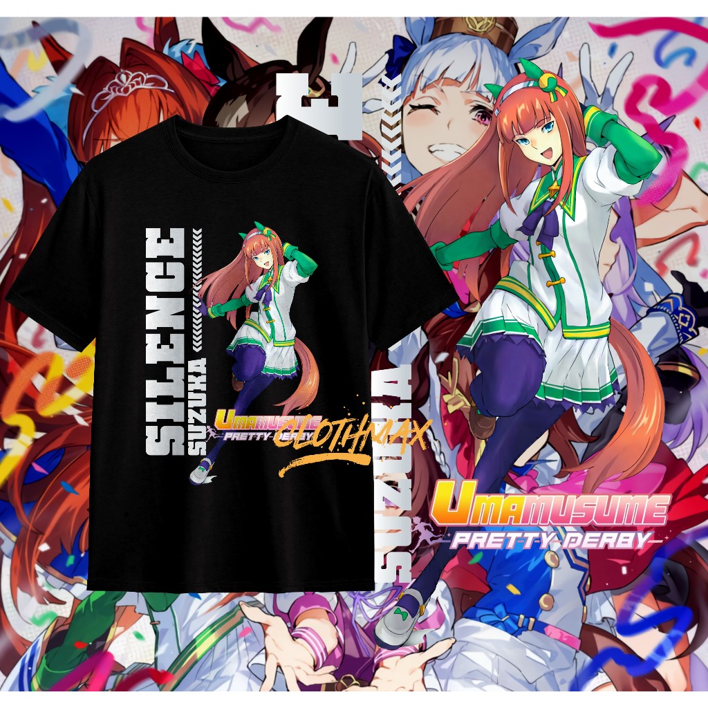 เสื้อยืดผู้ใหญ่ Uma Musume Tshirt Silence Suzuka Pretty Derby Game Premium Almond Eye Unisex