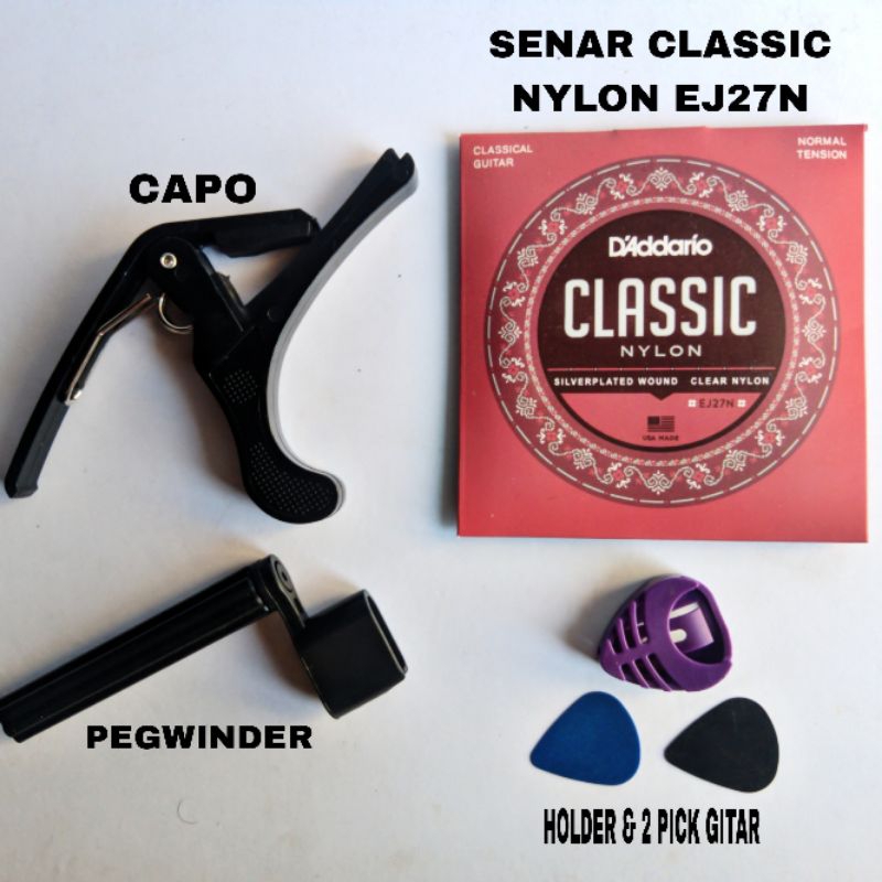EJ27N Nylon Capo + String + Pegwinder + แพ็คเกจที่ใส่ปิ๊กกีต้าร์