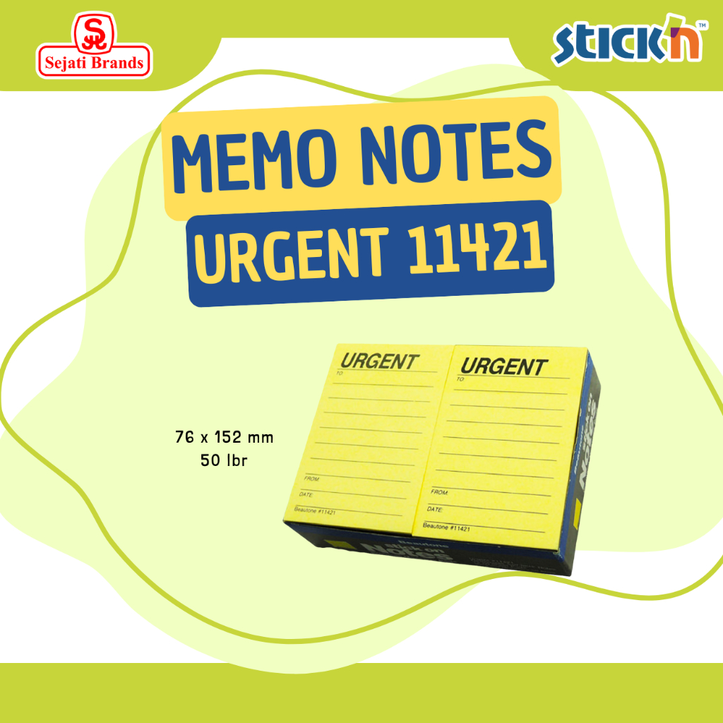 Stickn Beautone 11421 URGENT - Memo Sticky Note