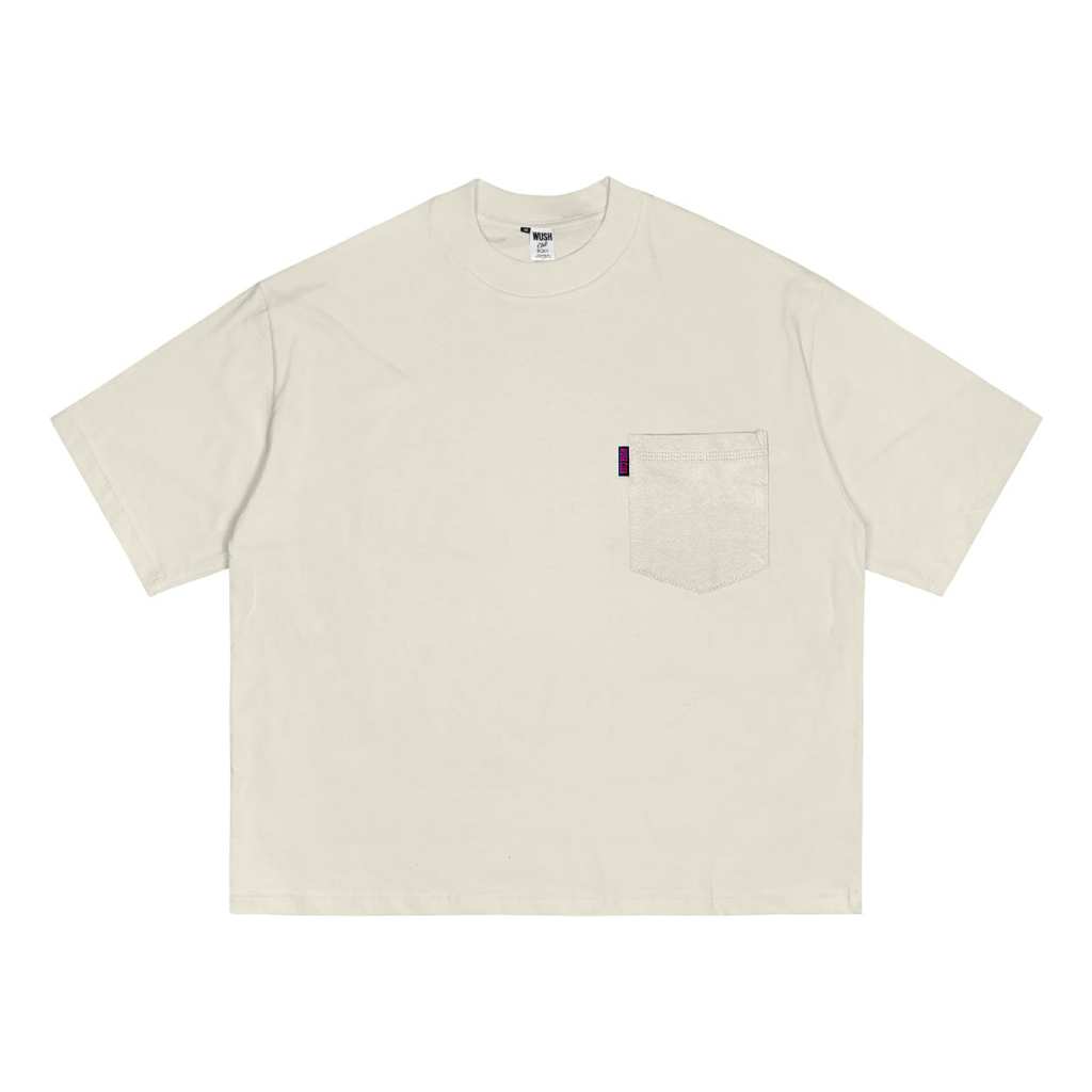 Wush CLUB BOXY POCKET FIT TEE เสื้อ DISTRO POCKET ผู้ชายผู้หญิงธรรมดา OVERSIZE COTTON 24S BEIGE