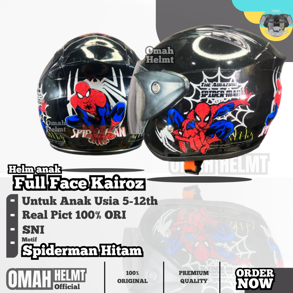 หมวกกันน็อคเด็ก SPIDERMAN CHARACTER FULL FACE GLOSSY PREMIUM AGE 5-12 YEARS