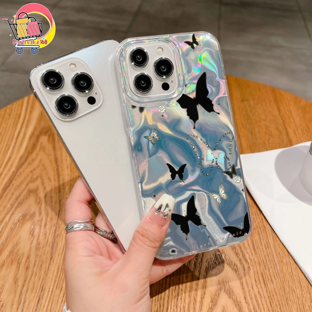 SS958-GL068 ผีเสื้อสีดําโลหะเงิน Waterry พร้อม Charm Textured Ripple Case Hardcase สําหรับ Vivo V50E