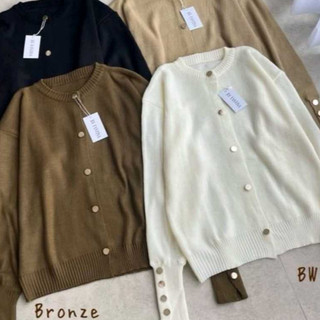 Cardigan Rajut Wanita / Cardigan Rajut Starla Basic Kancing Silver-Gold