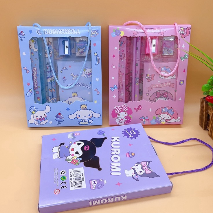 Super Shopping Gift set 6 in 1 Sanrio School Stationery Pencil Sanrio kuromi melody Cinamoroll 6 IN 