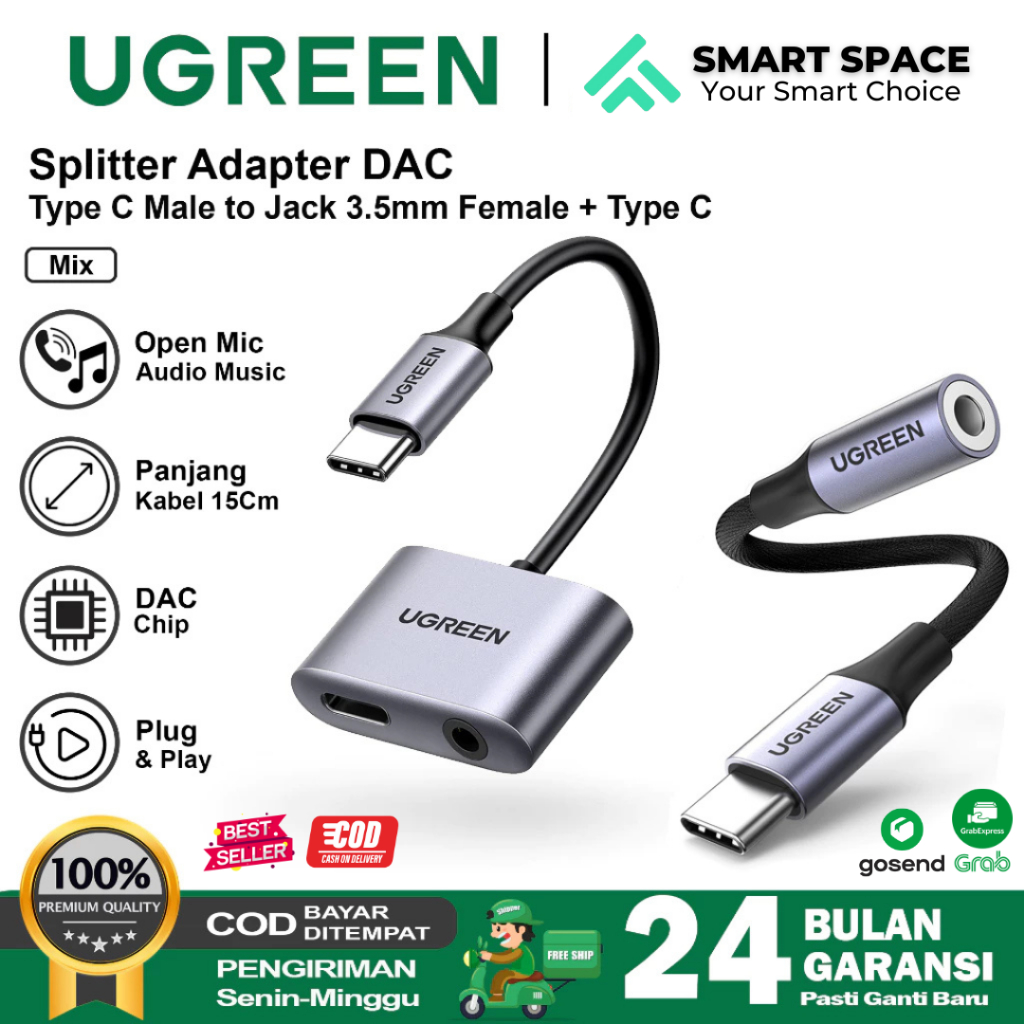 [SPCE] UGREEN Converter Splitter DAC Type C เป็นแจ็ค 3.5 มม. + การโทรด้วยเสียงการชาร์จ Type C - รับป