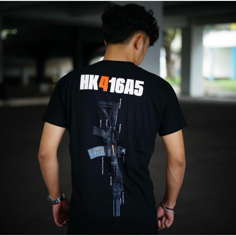 เสื้อยืด HITAM Bozrvk | เสื้อยืดแขนสั้นผู้ชาย& 39;s สีดํา HK416A5 PLASTISOL