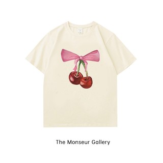 The Monseur Gallery kaos oversize wanita T-shirt Oversize Red Cherry Wanita Atasan Kesederhanaan kaos wanita Baju Atasan Wanita Terbaru| Kaos Wanita Cream