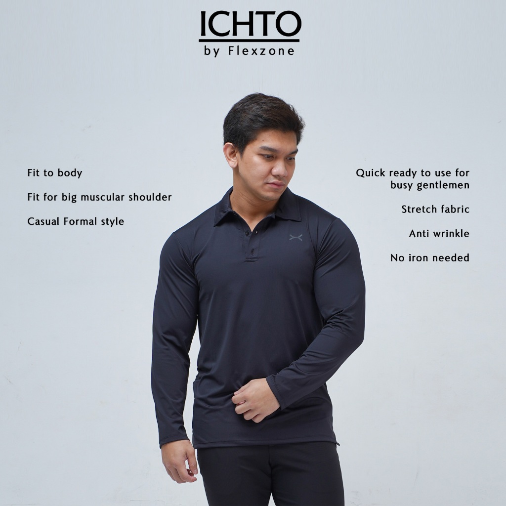 Flexzone Long Sleeve Sports Polo FPS-045 เสื้อเชิ้ตคอปกอย่างเป็นทางการแบบสบายๆ