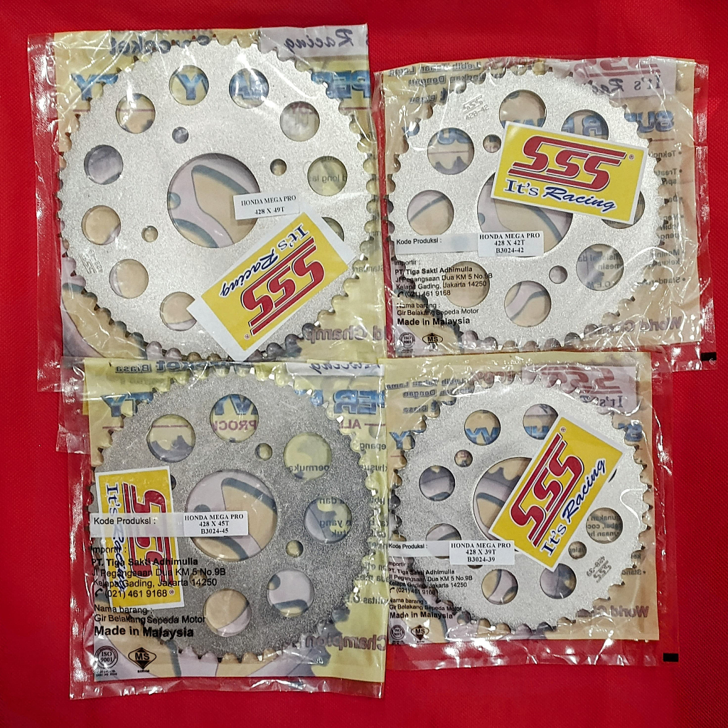 REAR GEAR SSS 428 CHROME MEGAPRO / CB150R 4 HOLE / VERZA / TIGER / SONIC / SUPRA GTR CHROME SIZE: 42