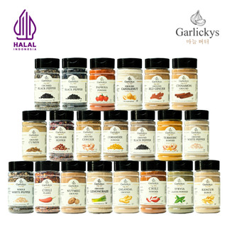GARLICKYS Bumbu Dapur Bubuk Bawang Putih Bombay Merah Lada Hitam Putih Merica Bubuk Ngohiong Halal Paprika Cabe Chili Cinnamon Kayu Manis Powder Italian Herbs Seasoning Parsley Rosemary Thyme Basil Oregano Ginger Kaldu Stevia Sereh Kencur Kemiri