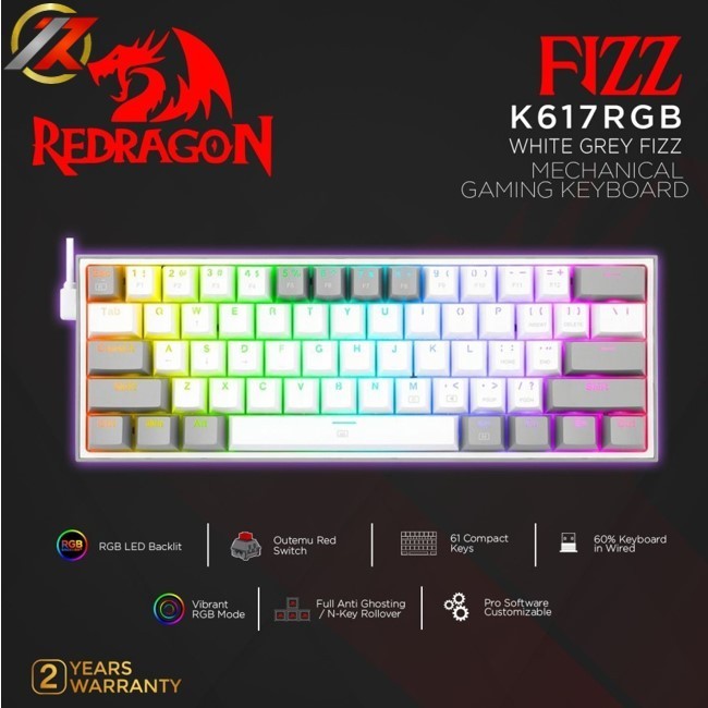 REDRAGON FIZZ - K617RGB (WHITE GREY) คีย์บอร์ดเกมกลไก