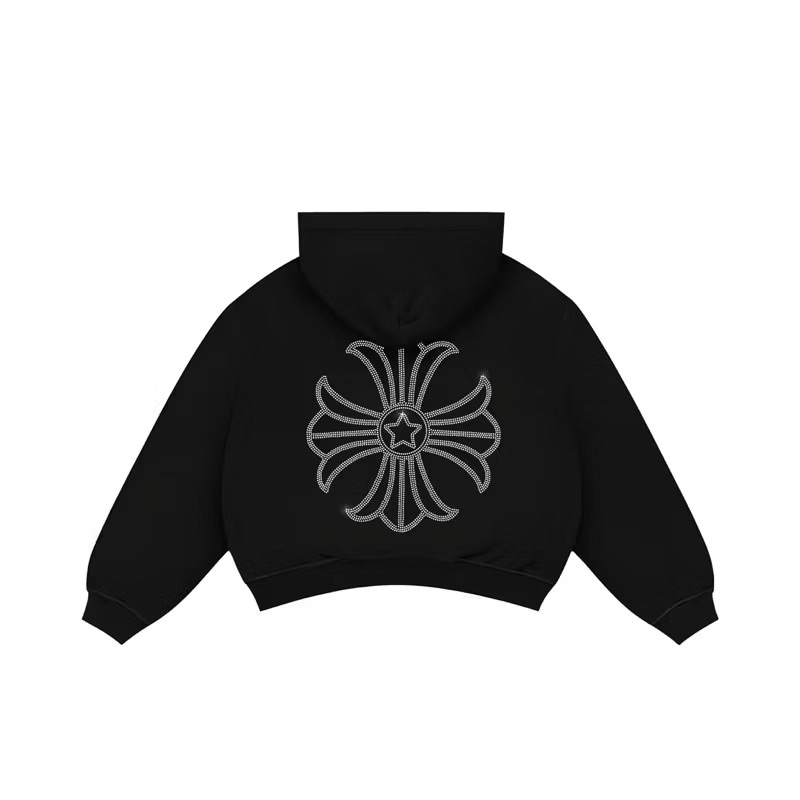 Atisfaction Hoodie Zipper 375GSM Rhinestone Studded Black_