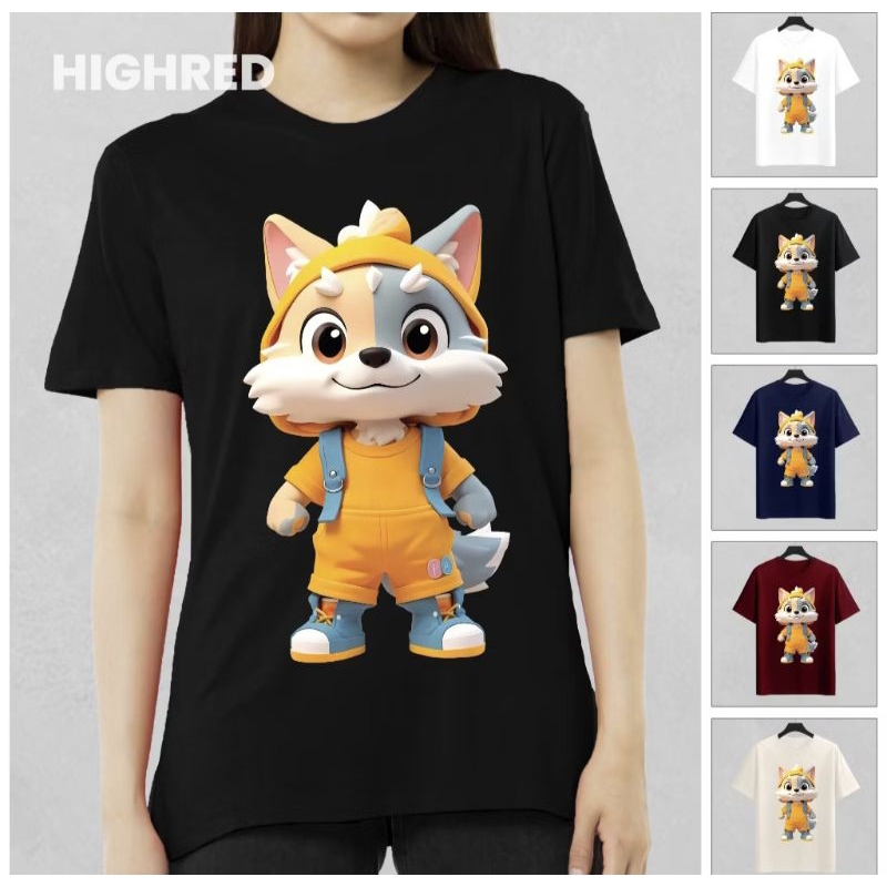 TRENDY 3D ADULT DISTRO เสื้อยืดผู้ชายและผู้หญิง UNISEX - CUTE ORANGE FOX - TRENDY BLACK AND WHITE JU