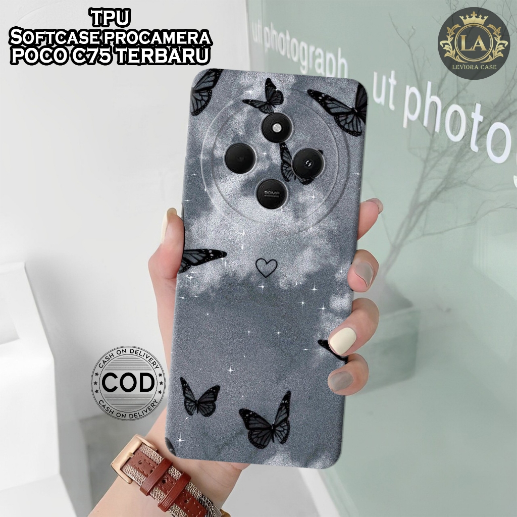 เคส HP ล่าสุด POCO C75 2024 - เคส Leviora - เคสแฟชั่นผีเสื้อ - POCO C75 2024 Softcase - เคสกล้อง Pro