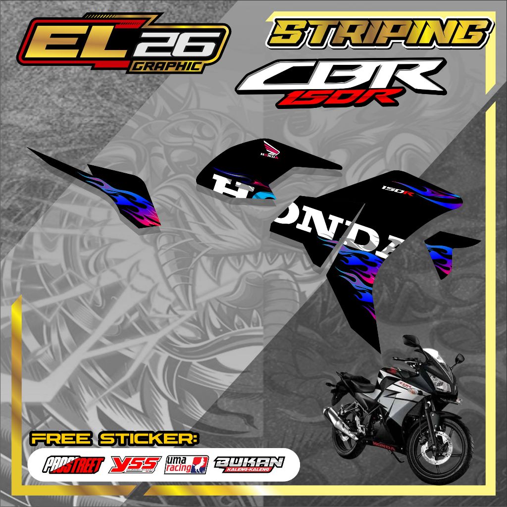 704 สติ๊กเกอร์แถบ HONDA CBR 150R - สติ๊กเกอร์ CBR 150R HOT FIRE MOTIF