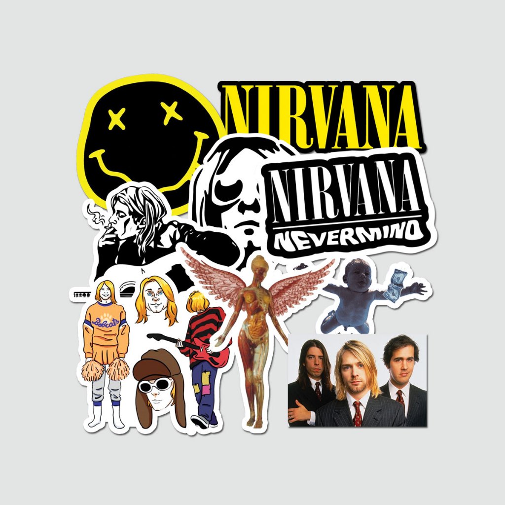 แพ็คโลโก้ NIRVANA - CUTTING STICKER / METAL / BAND INDIE / POP PUNK SINGLE STICKER / HELMET / LAPTOP