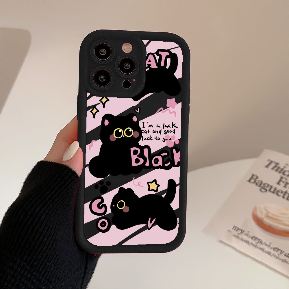 YX67 COVER CASE CASING BLACK CAT CUTE COMPATIBLE สําหรับ REALME 5 5i 5S C3 10 11 C11 C12 C15 C17 C20