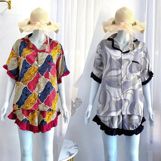 One Set Wanita Rayon Premium / LD 120cm Mix Motif & Polos Twill / Setelan Celana Pendek / Vivi Set