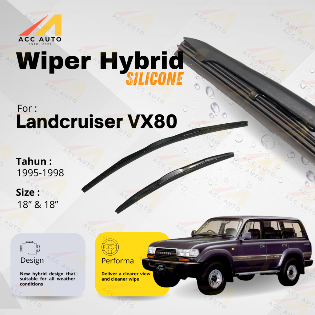 ที่ปัดน้ําฝนไฮบริด / ที่ปัดน้ําฝนไร้กรอบสําหรับ Toyota Landcruiser VX80 ยางกระจกซิลิโคนไฮบริด