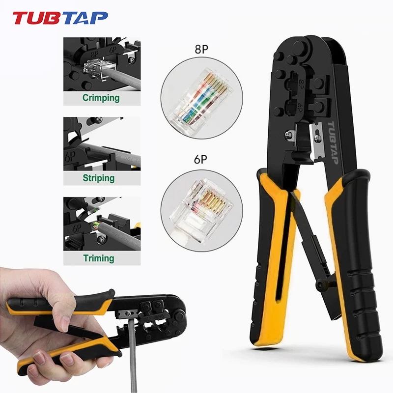 TUBTAP RJ45 RJ11 RJ12 CRIMPING คีมเครื่องมือ LAN เครือข่ายมัลติฟังก์ชั่ CRIMPING คีม