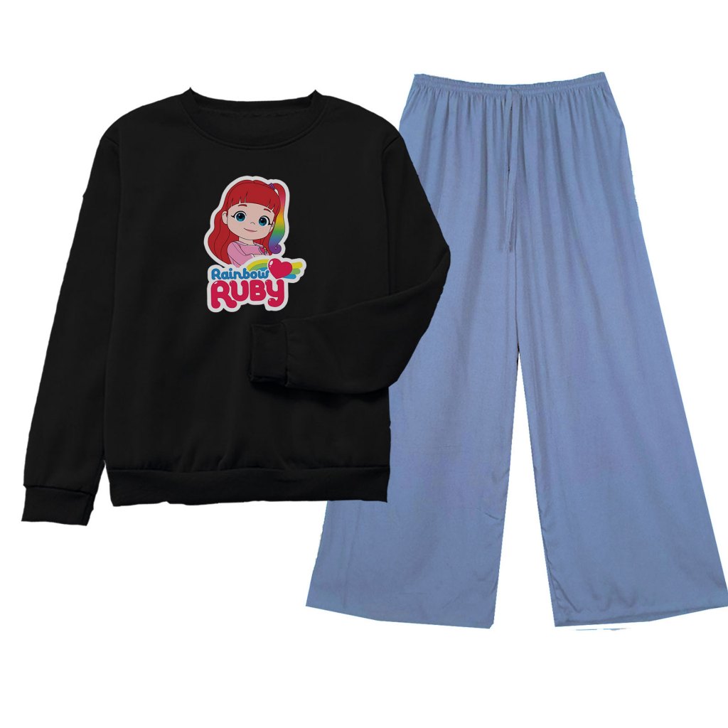 Rainbow Ruby Viral Rainbow Shirt Basic Oblong Suit for Women and Teenagers Long Culottes Pants