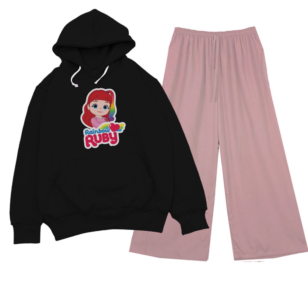 Rainbow Ruby Hoodie Sweater Set Viral Rainbow Teenage Girls Culottes Pants