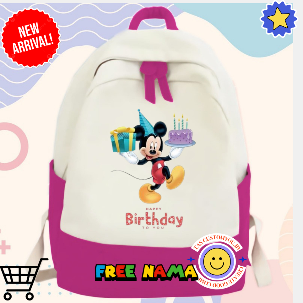 Happy Birthday X Mikey Mouse I กระเป๋าเป้ Unisex {พิมพ์ลาย NAME ฟรี}
