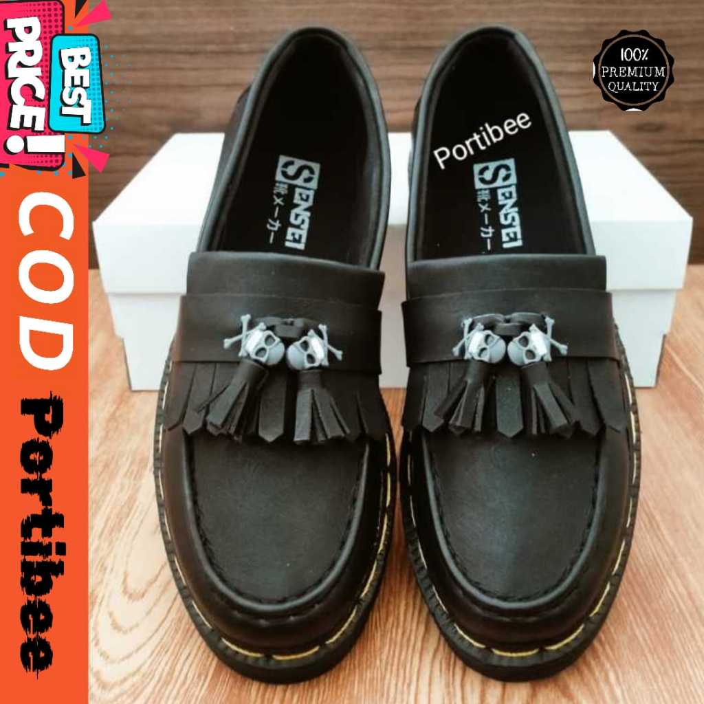 ผู้ชาย Penny Loafers หนัง PU Docmart Skull Head Bone Rubber Chopper Distro Custom อย่างเป็นทางการสัง