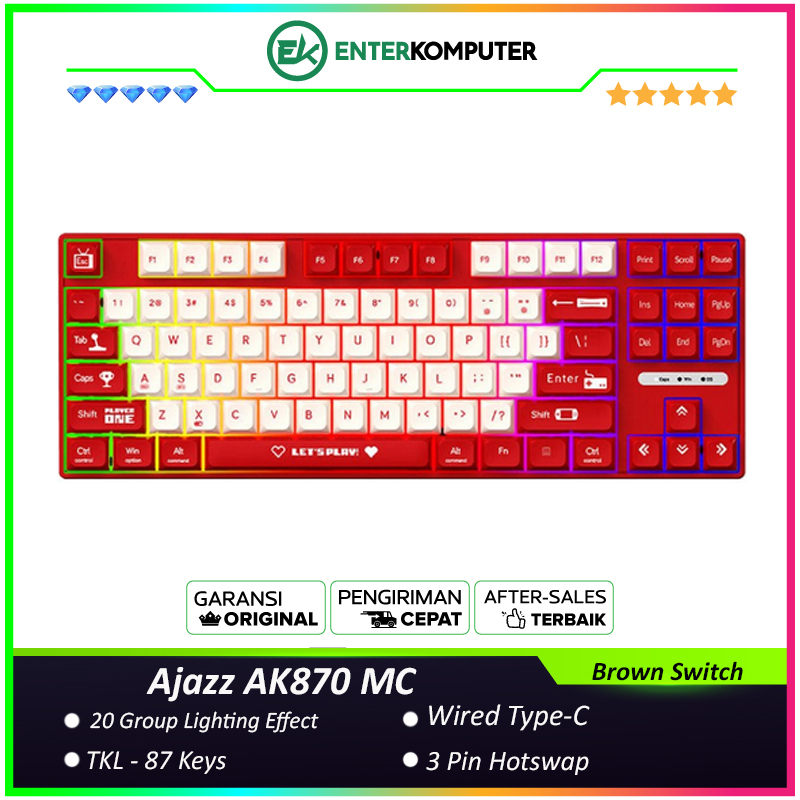 Ajazz AK870 MC Red White TKL Mechanical Keyboard (สวิตช์สีน้ําตาล)