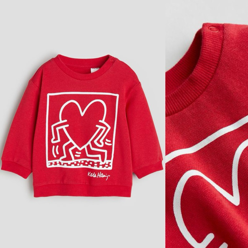 เสื้อสเวตเตอร์เด็ก H&m x Keith Haring [สีแดง/หัวใจ] ต้นฉบับ