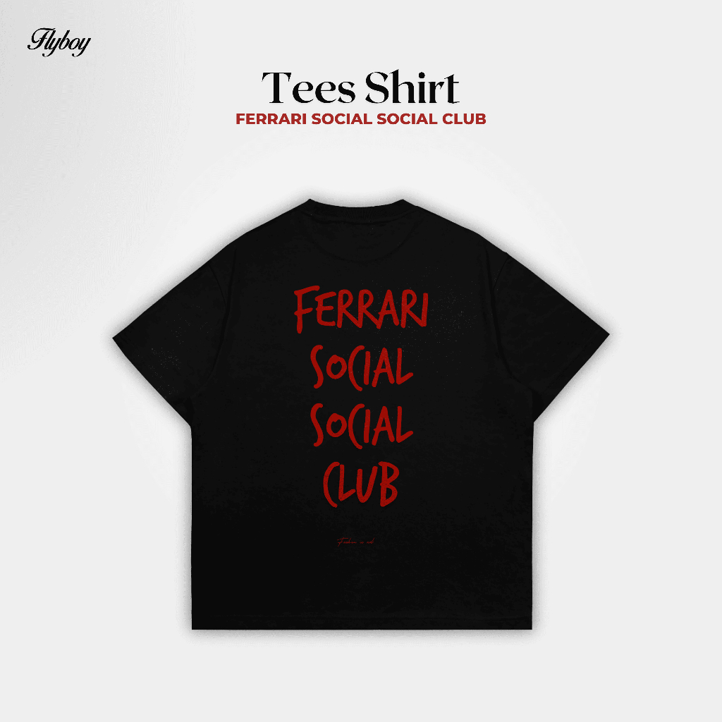 FLYBOYS - TEES SHIRT OVERSIZE - FERRARI SOCIAL CLUB - IN BLACK & WHITE COTTON COMBED 24S