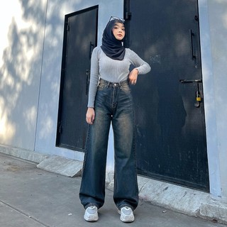 WAUW - Highwaist Baggy Loose Jeans 2333 Retro Navy Blue VILLAIN