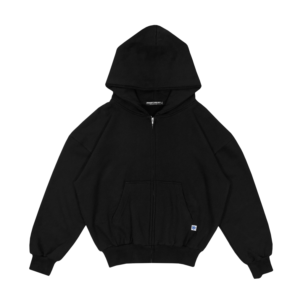 BLACK BOXY ZIPPER HOODIE BLANK MOODDAY PROJECT