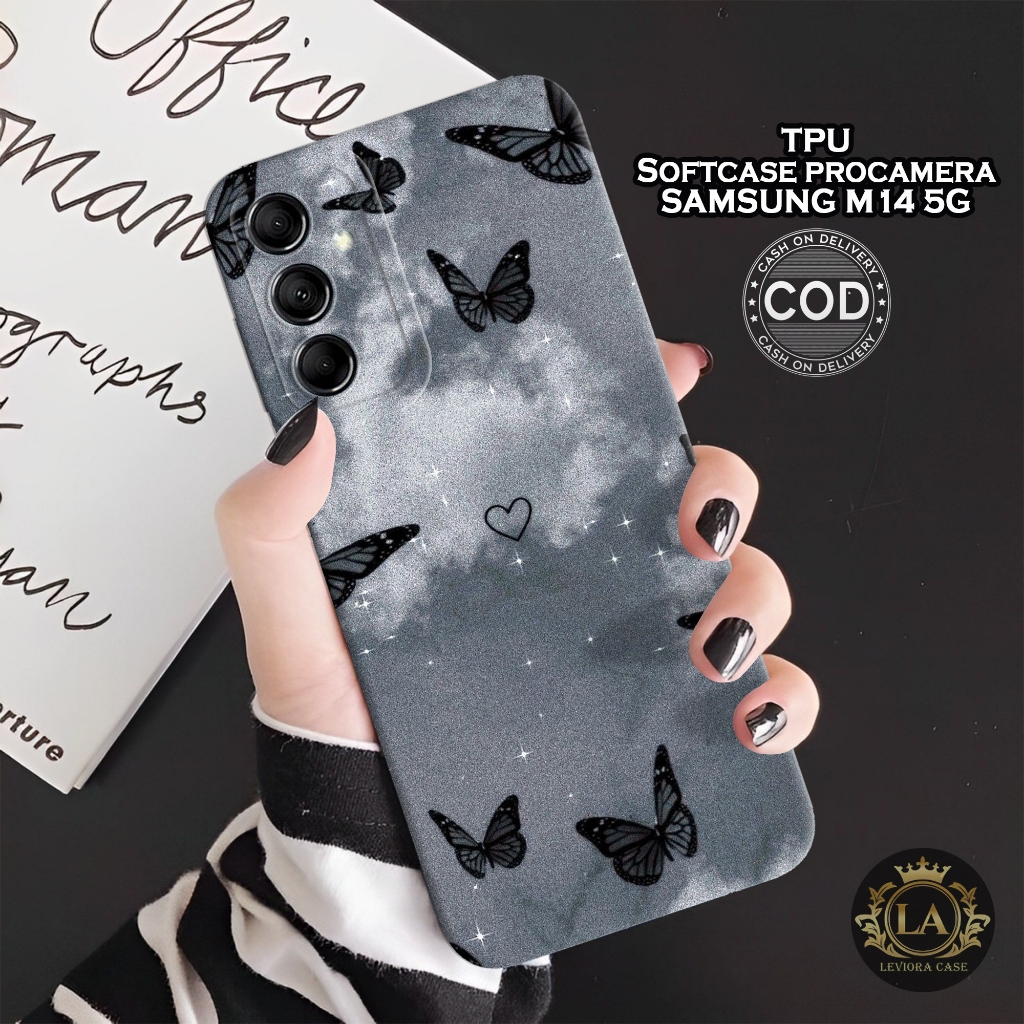 HP เคส Samsung M14 5G ใหม่ล่าสุด - เคสแฟชั่นผีเสื้อ - Samsung M14 5G Softcase - เคสกล้อง Pro - เคส S