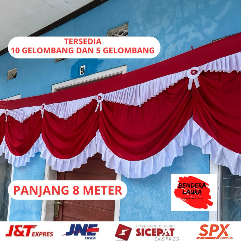 MERAH LONG FLAG RED และ WHITE BACKGROUND OFFICE BUILDING DECORTATION