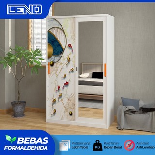 LEMARI BESI SLIDING 2 PINTU LEMARI BESI PAKAIAN  LEMARI BAJU MINIMALIS FULL MOTIF & FULL PLAT BESI