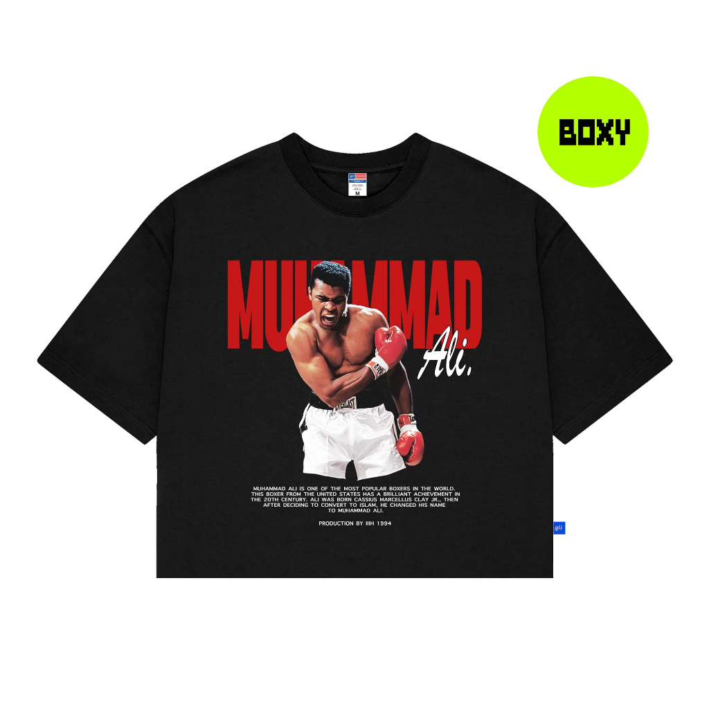 Muhammad Ali Oversize Boxy T-Shirt เสื้อยืดสีดําสําหรับผู้ชายและผู้หญิง