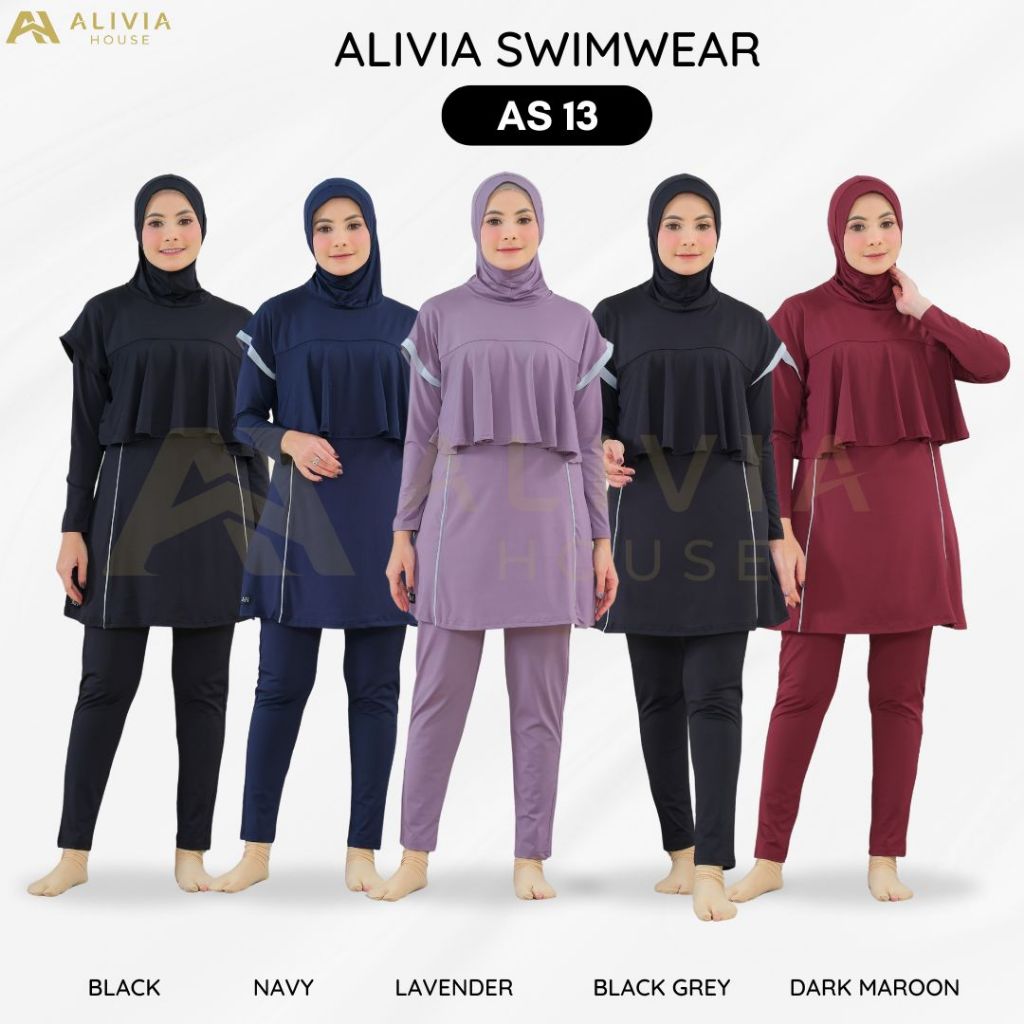 Alivia ชุดว่ายน้ํา AS 13 - ชุดว่ายน้ํามุสลิมอิสลาม Poly Spandex สําหรับผู้หญิงมุสลิมผู้ใหญ่ ชุดว่ายน้ําสาววัยรุ่น hijab