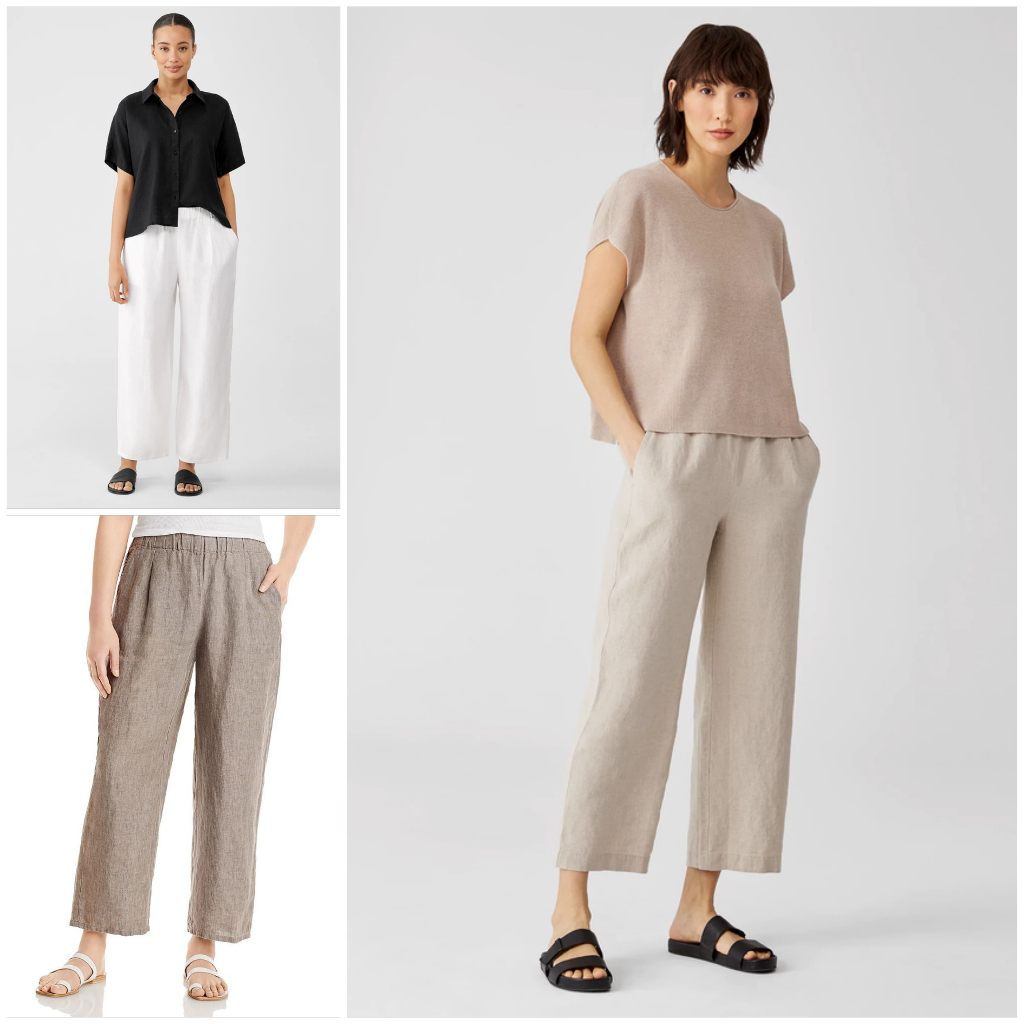 Eileen Fisher กางเกงทรงตรงผ้าลินินออร์แกนิก