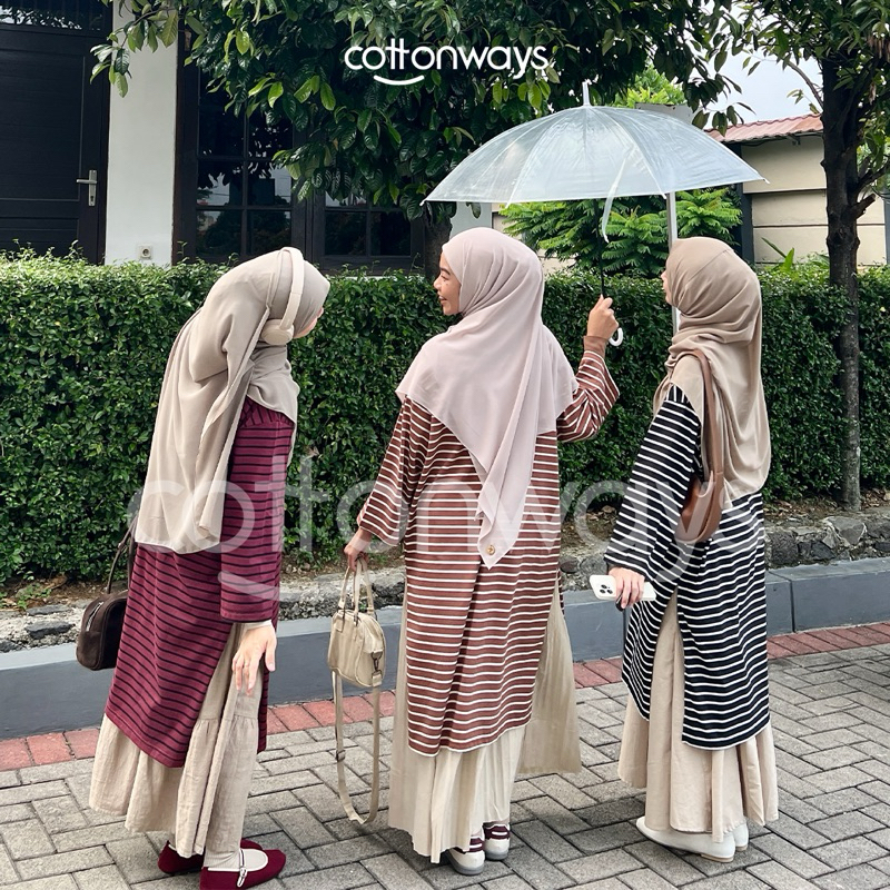 ผ้าฝ้ายเวย์ | ลายทาง TUNIC OVERSIZED | เสื้อยืดโอเวอร์ไซส์ยาว | ลายทาง Tunic |