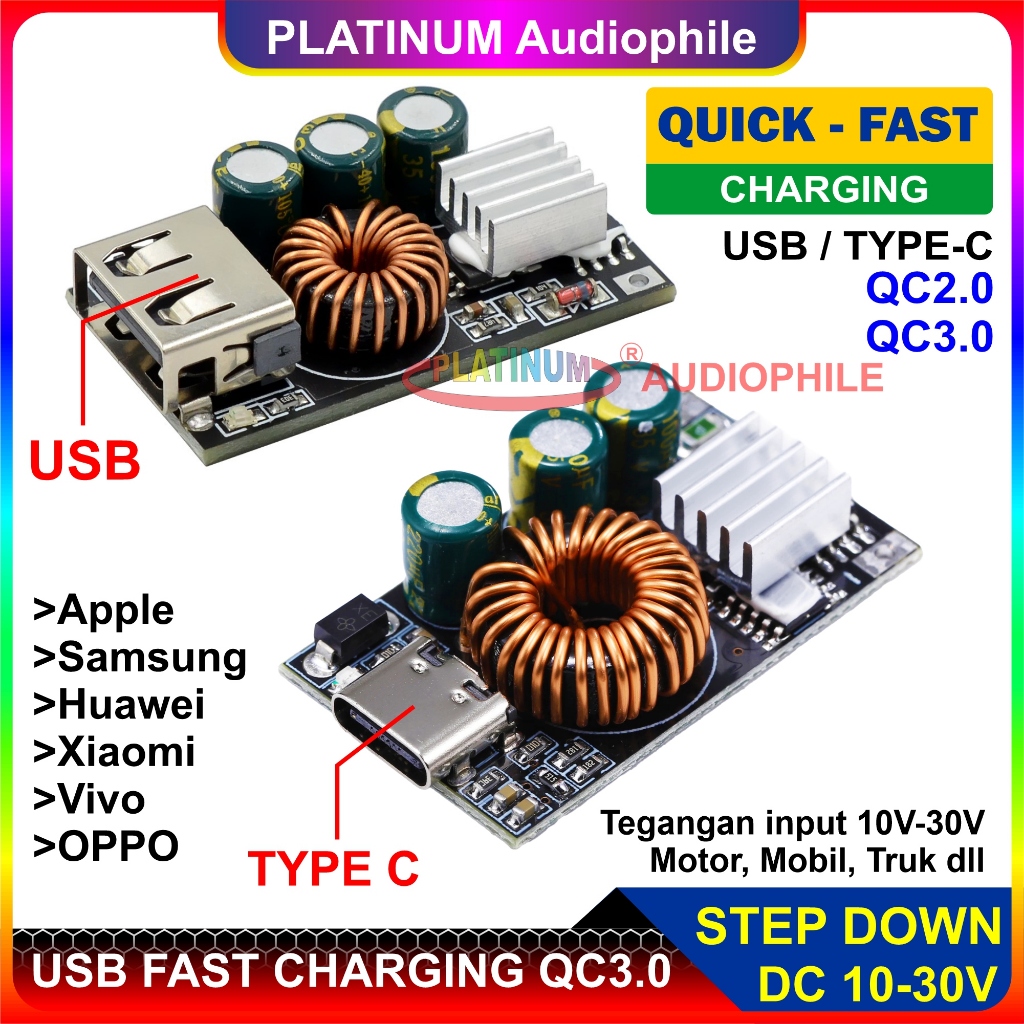 โมดูลชาร์จเร็ว USB Type C 5V 9V 12V 30W Quick Charger QC2.0 QC3.0 ขั้นตอนลง