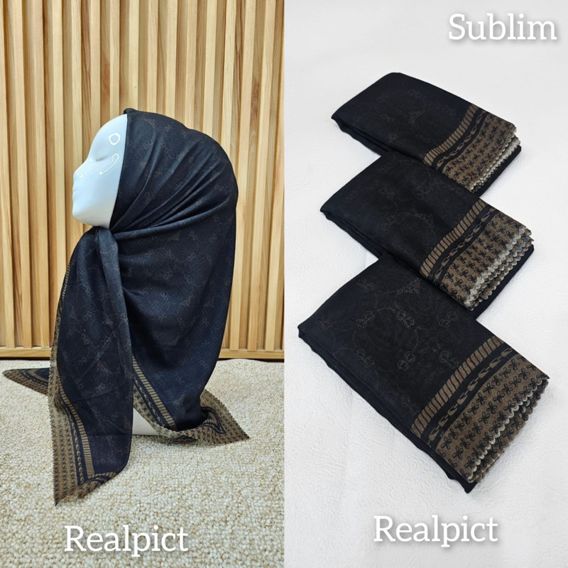 HIJAB VOAL FLOWER MOTIF SERIES NISA BLACK/SQUARE MOTIF VUAL MATERIAL CODE FL77/ล่าสุด MOTIFDENAY