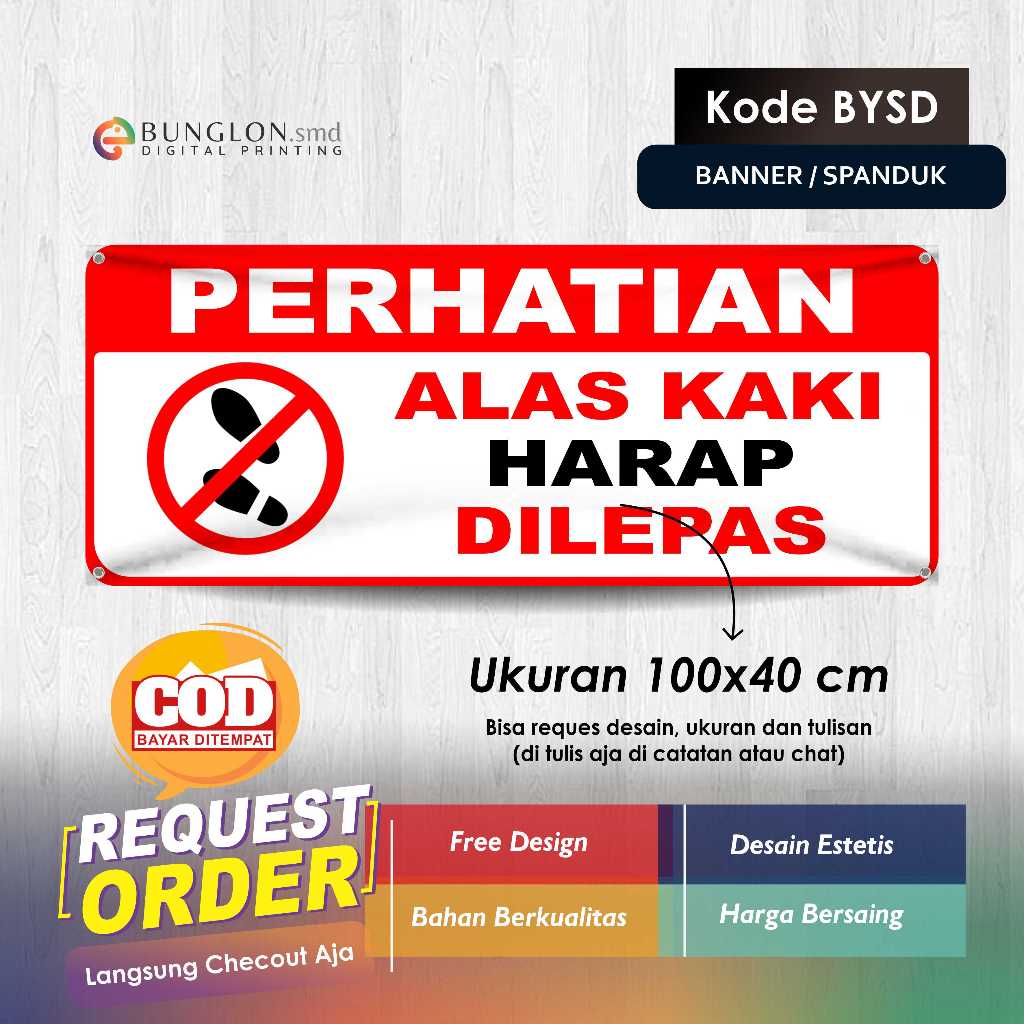 MERAH BANNER WARNING FOOTWEAR PLEASE REMOVE CODE BYSD RED