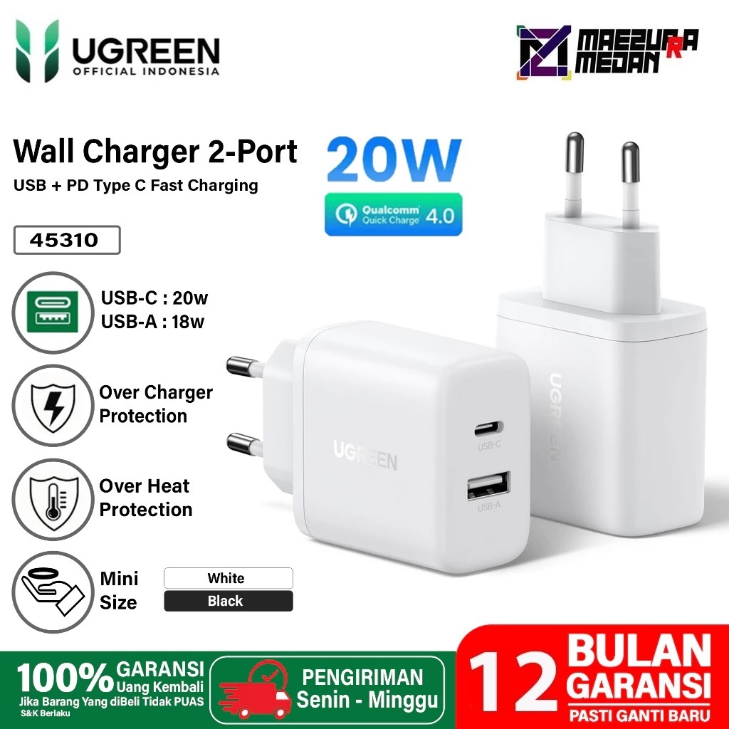 Ugreen หัวชาร์จแบบชาร์จเร็ว USB A & Type-C 18W - 20W