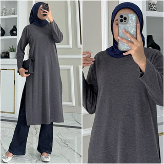 ABIGAIL knitt tunik by ZALFA OUTFIT / Baju Atasan Wanita muslim Tunik harian panjang polos Snow Knitt premium