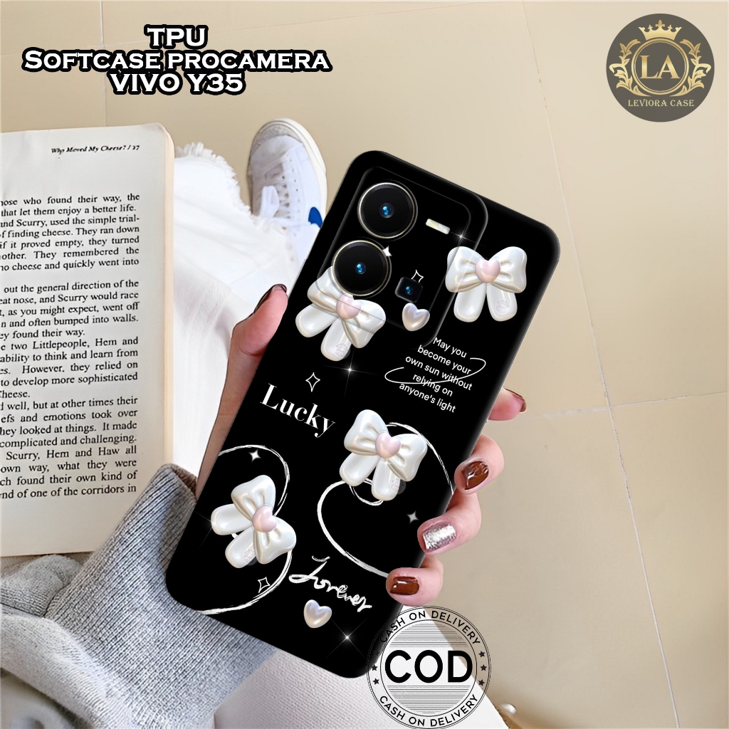 HP เคส Vivo Y35 ล่าสุด - เคส Leviora - เคสแฟชั่นสีดํา - เคส Vivo Y35 Softcase - เคสกล้อง Pro - เคส V