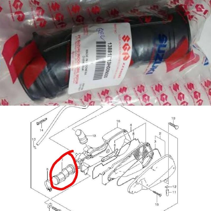 หลอดยางกรองอากาศไปยังคาร์บูเรเตอร์ 13881-13h Suzuki skywave Hayate ORI SGP