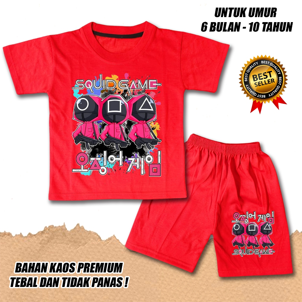 Katun BOYS GIRLS SHORT SLEEVE SET BOYS GIRLS SQUID GAME เสื้อยืด DTF COTTON MATERIAL